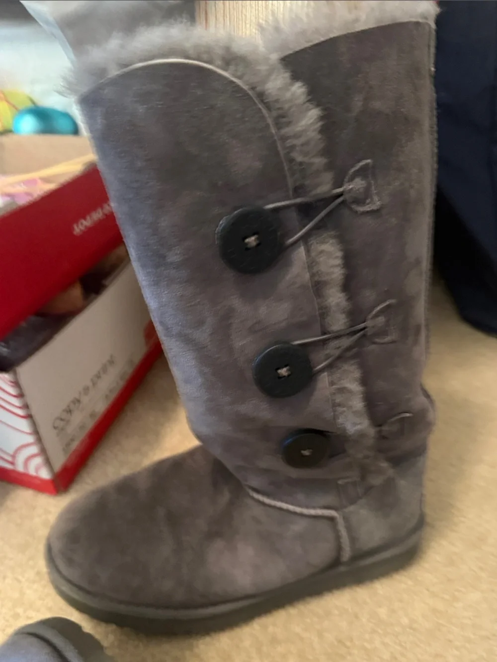 UGG Gray Button Suede Winter Boots